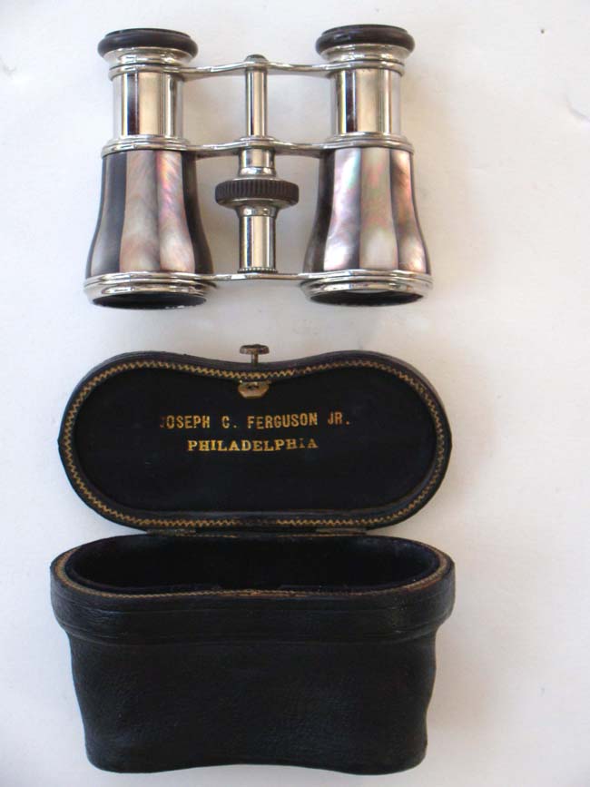 A fine pair of mother-of-pearl mounted and silver plated Opera glasses by Lemaire of Paris and retailed by Joseph Ferguson of Philadelphia circa 1890